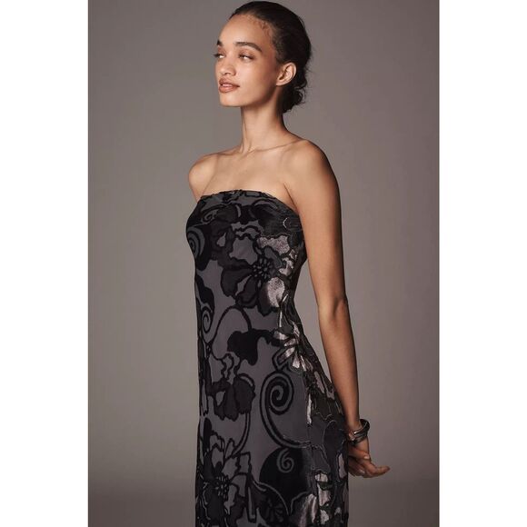 NWT Anthropologie Strapless Velvet Burnout Dress Size M - Picture 4 of 11